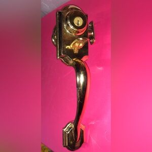 Golden Polished Brass Door Handle Lock Entrance House Key